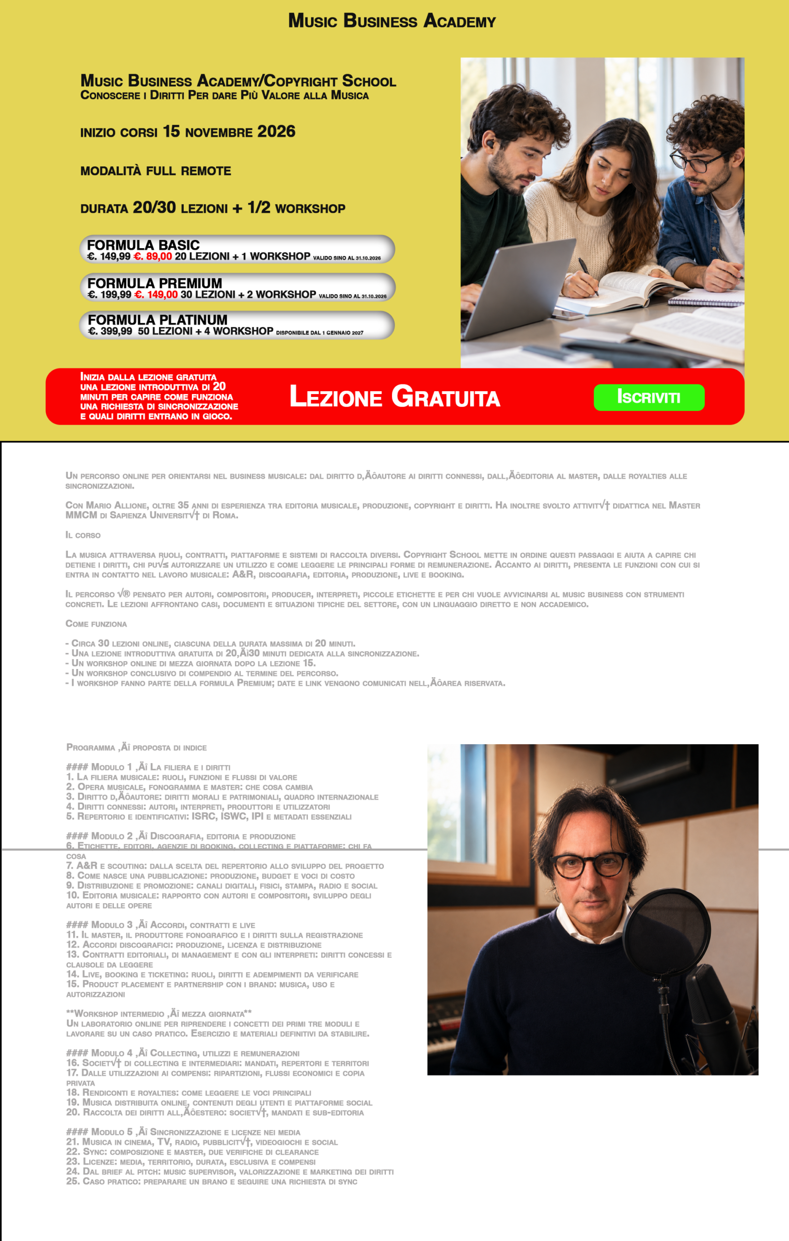 Music Business Academy e Copyright School: presentazione del progetto e programma didattico